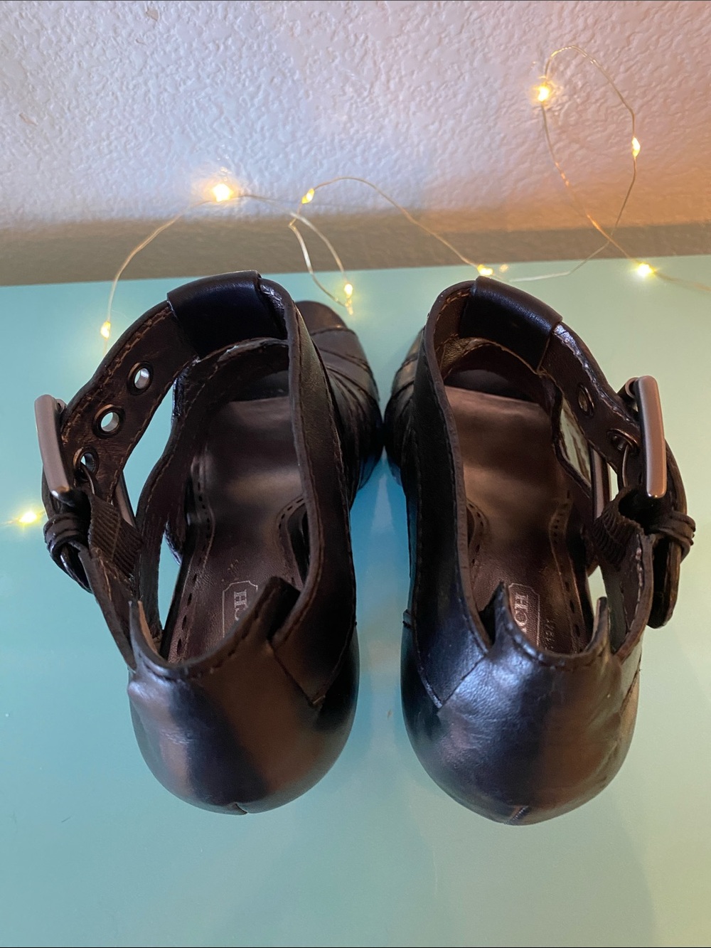 Coach Black Leather Strappy Peep-Toe Heels with Buckle - Picture 13 of 13